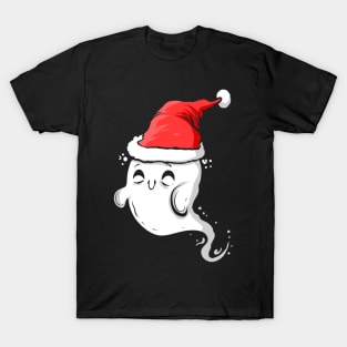 Cute Ghost Wearing Santa Hat Christmas Halloween Hallowxmas T-Shirt